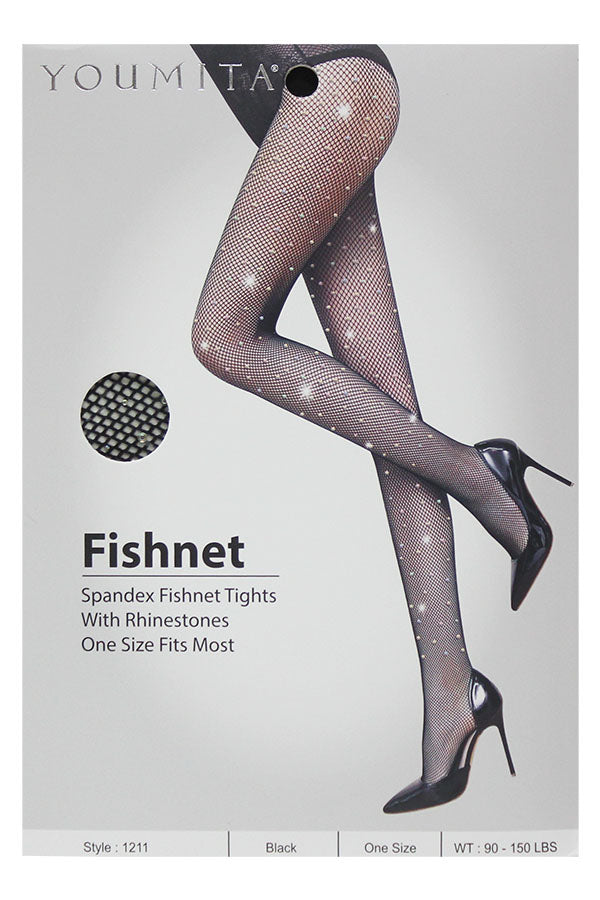 1211 6 Pieces Stylish, Supportive Fit Spandex Fishnet Tights with Rhinestones