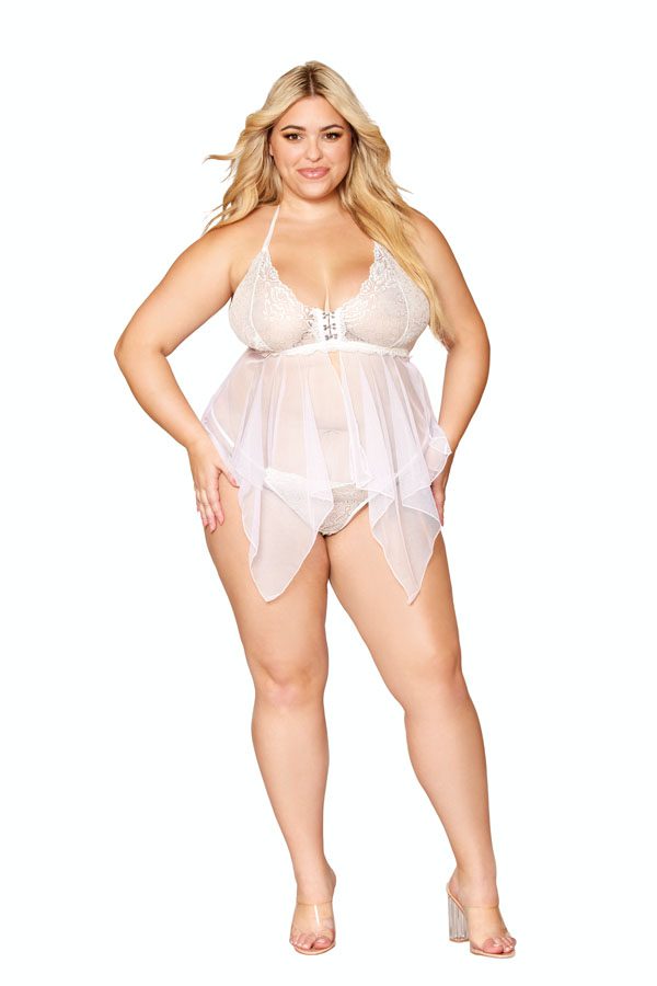 13314 1 Piece Lace & Mesh Babydoll with G-String Set