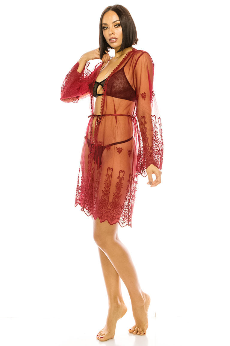 20140 6 Piece Elegant Mesh Robes with Embroidery Mesh & Embroidery Robes