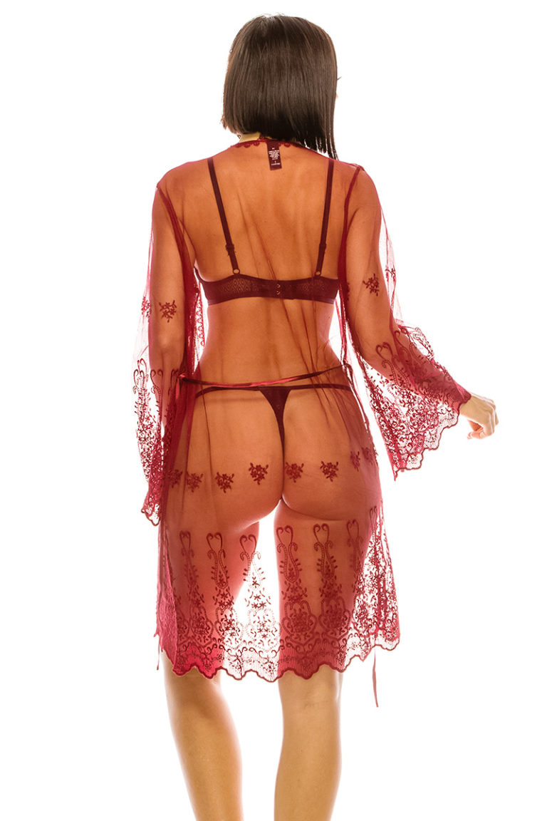 20140 6 Piece Elegant Mesh Robes with Embroidery Mesh & Embroidery Robes