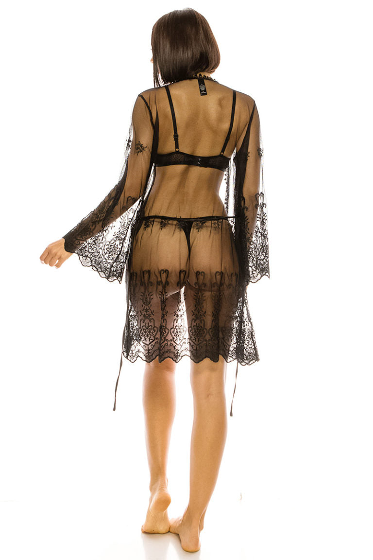 20140 6 Piece Elegant Mesh Robes with Embroidery Mesh & Embroidery Robes