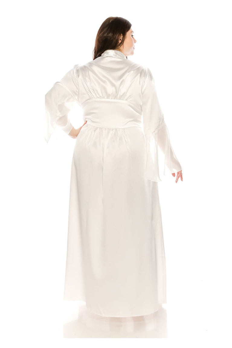 20142 3 Piece Long Satin Robes with Lace Trim Plus Size