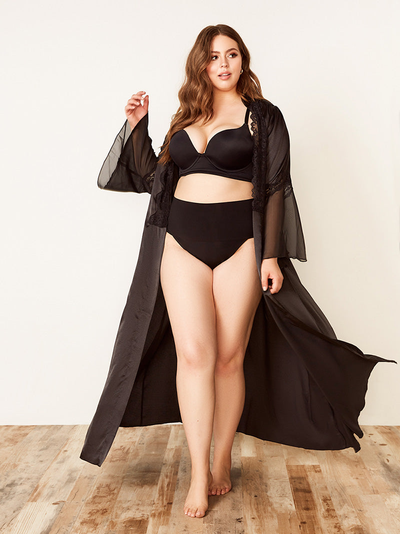 20142 3 Piece Long Satin Robes with Lace Trim Plus Size