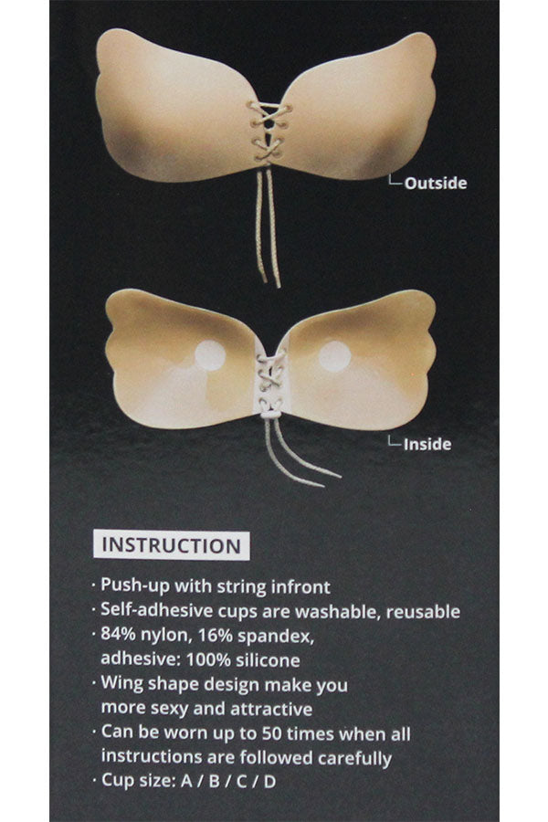 B3000 1 Piece Washable Adhesive Wing Bra – Strapless & Backless Push-Up with Front Tie – Sizes A–D