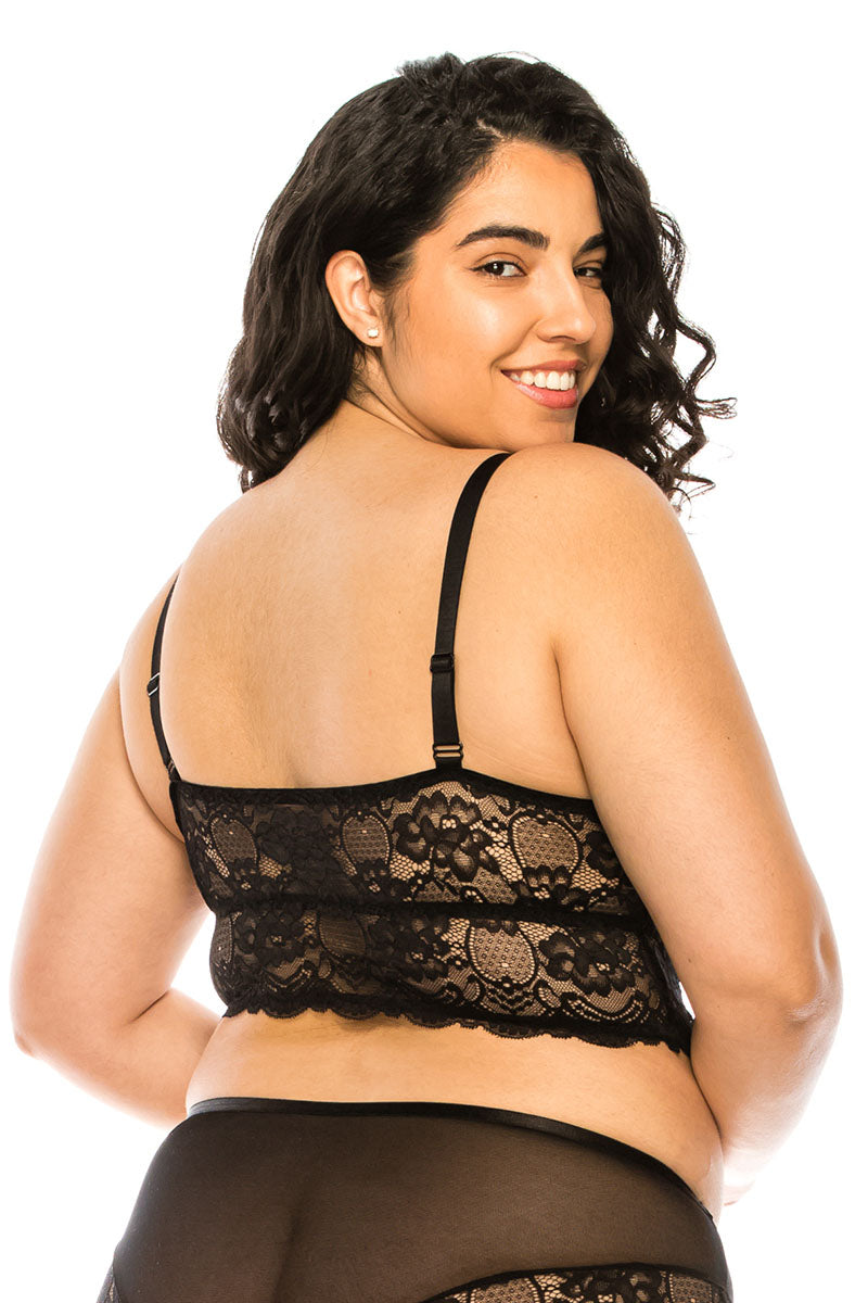 32307X 6 Piece Adjustable Straps & Wide Band Plus Size Floral Lace Overlay Bralette