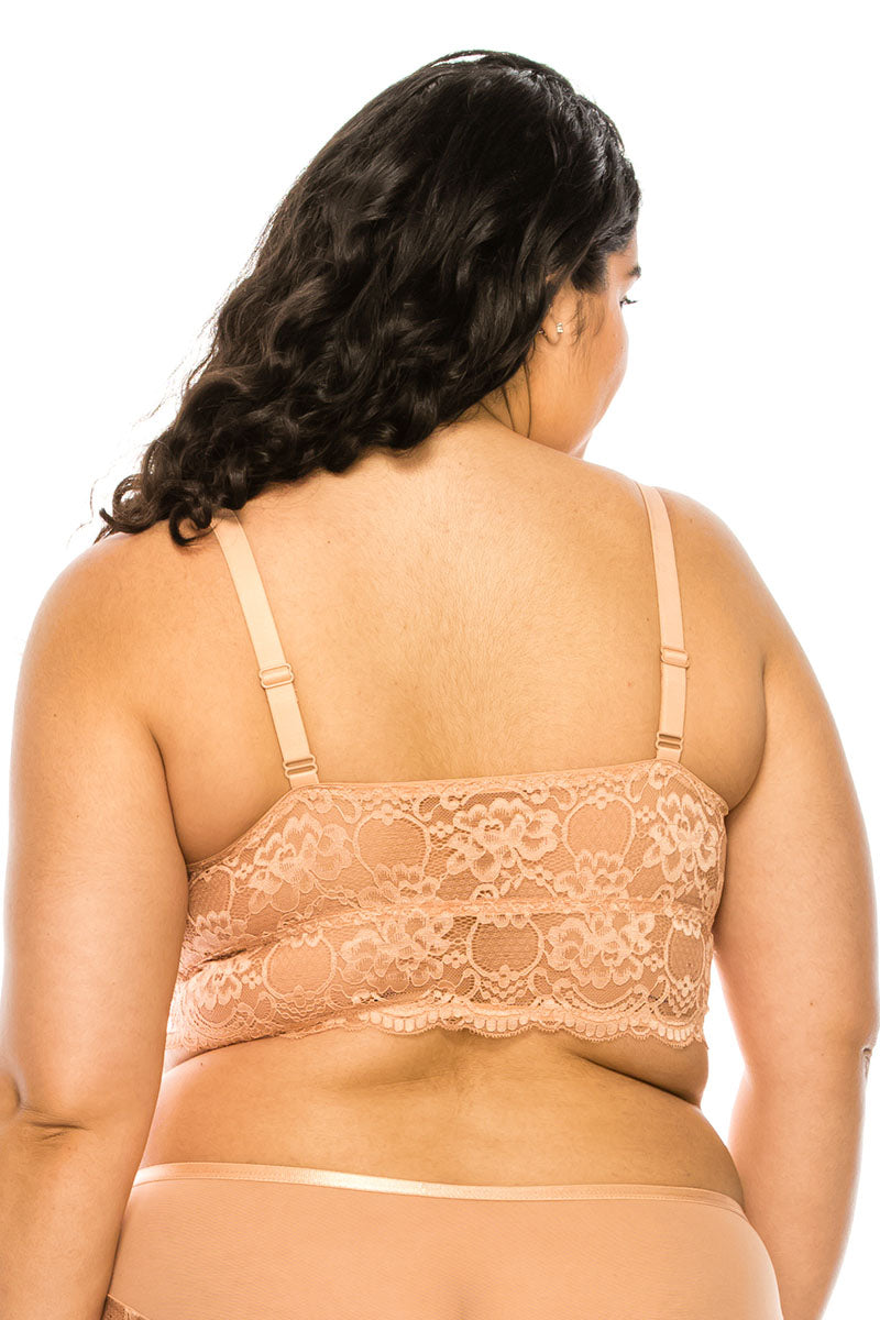 32307X 6 Piece Adjustable Straps & Wide Band Plus Size Floral Lace Overlay Bralette