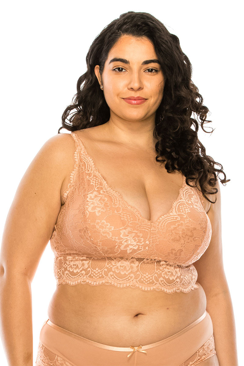 32307X 6 Piece Adjustable Straps & Wide Band Plus Size Floral Lace Overlay Bralette