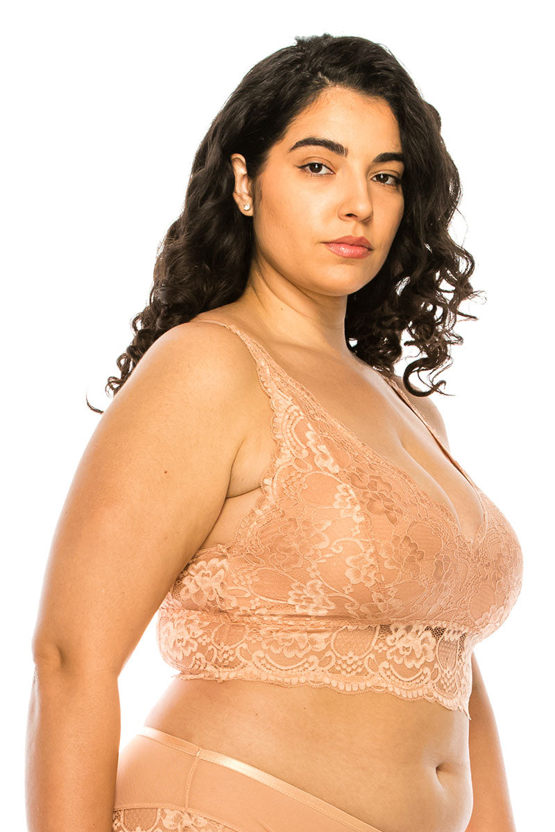32307X 6 Piece Adjustable Straps & Wide Band Plus Size Floral Lace Overlay Bralette