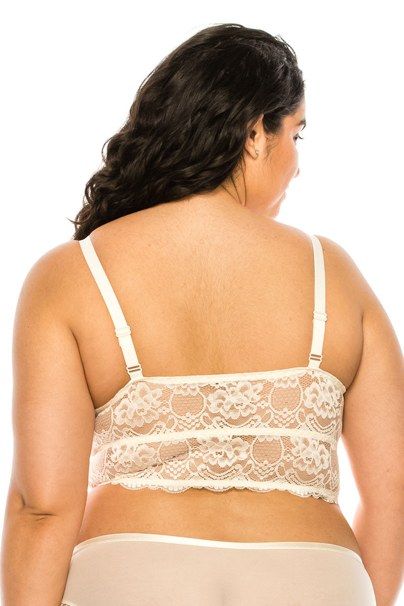 32307X 6 Piece Adjustable Straps & Wide Band Plus Size Floral Lace Overlay Bralette