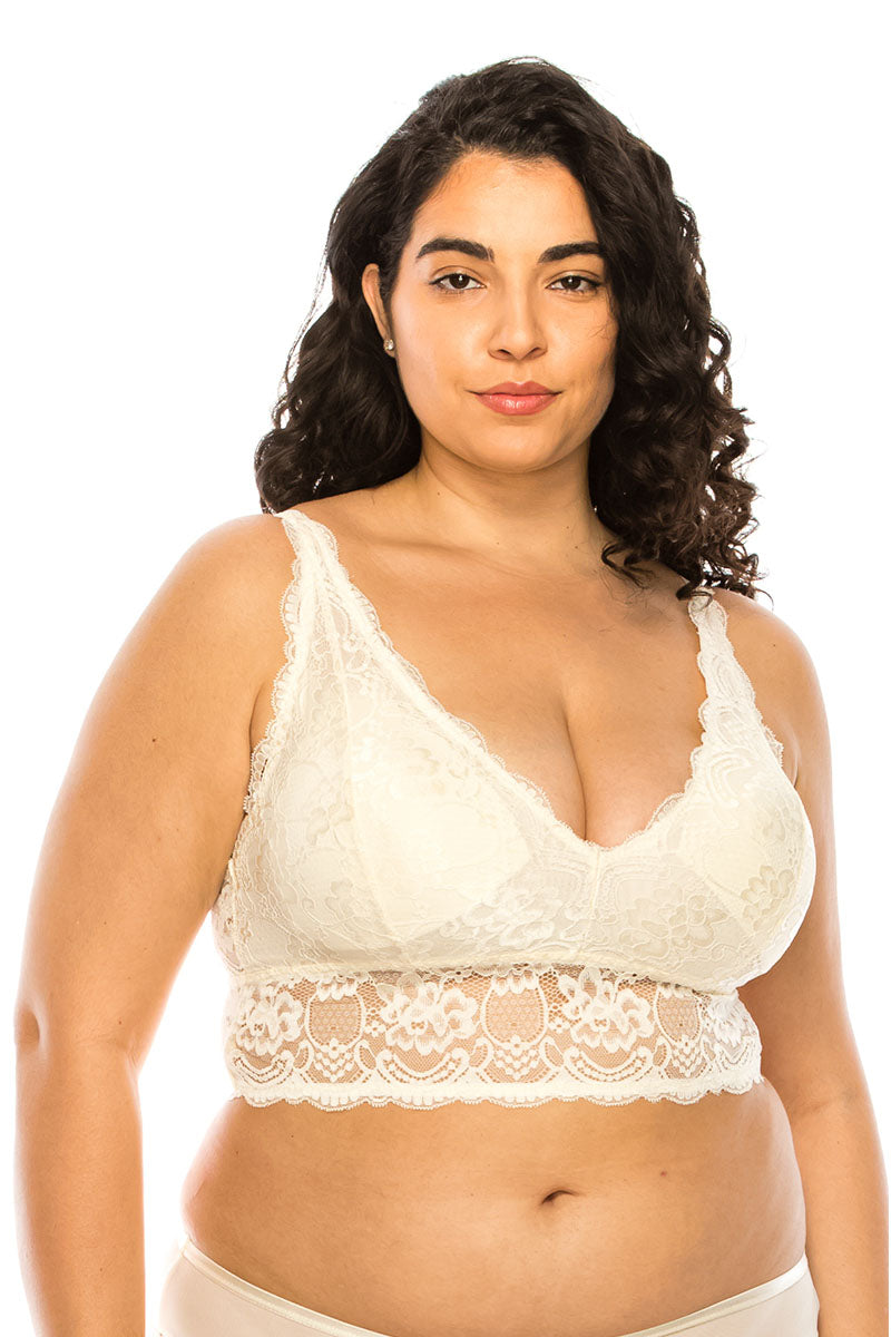 32307X 6 Piece Adjustable Straps & Wide Band Plus Size Floral Lace Overlay Bralette