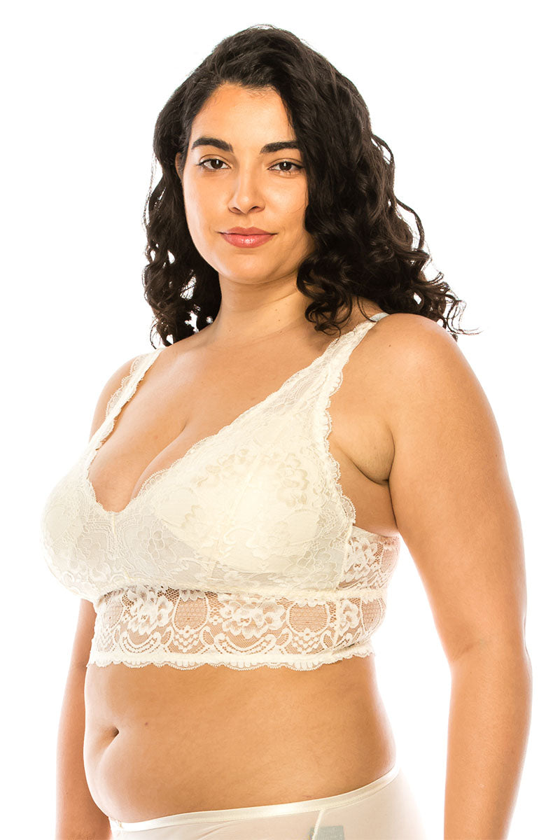 32307X 6 Piece Adjustable Straps & Wide Band Plus Size Floral Lace Overlay Bralette