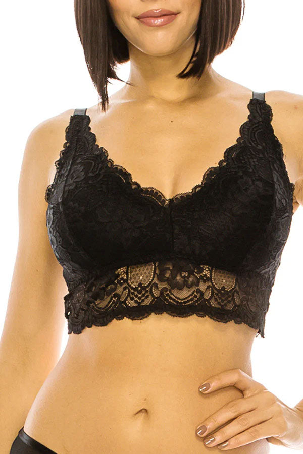 32307 6 Piece Floral Lace Overlay Bralette with Adjustable Straps & Wide Elastic Band