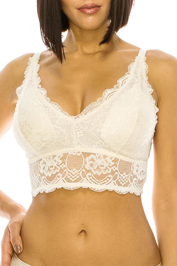 32307 6 Piece Floral Lace Overlay Bralette with Adjustable Straps & Wide Elastic Band
