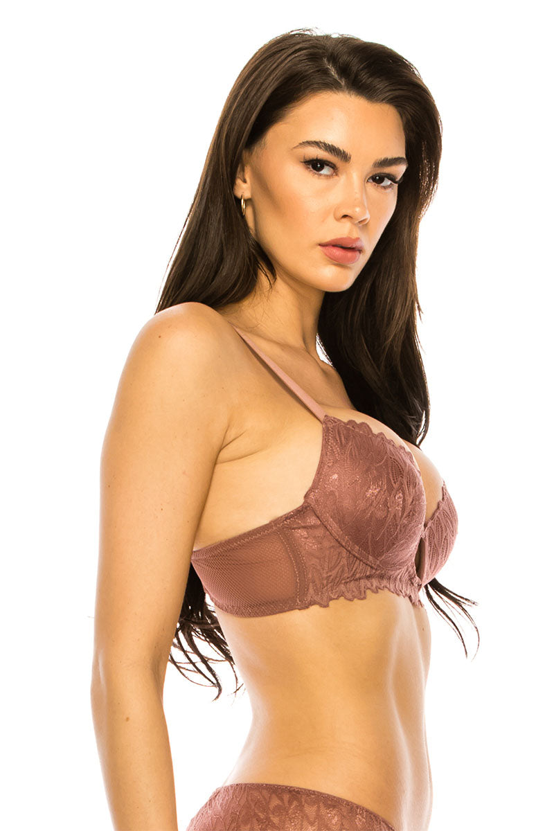 32505 12 Piece Coverage Lace Trim Bra with Underwire & Light Padding B/C Cup