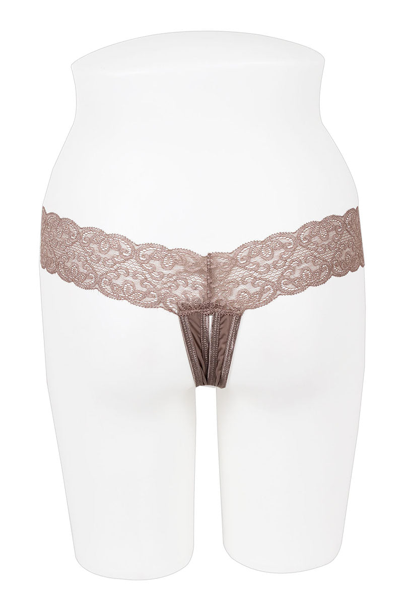 33057 12 Piece Sexy and Comfortable Lace Band Crotchless Thong with Front Bow Detail