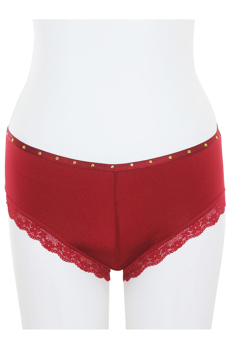33201 12 Piece Gold Metallic Stud Detail & Stretchy Lace Leg Band Cut Out Lace Back Hipster