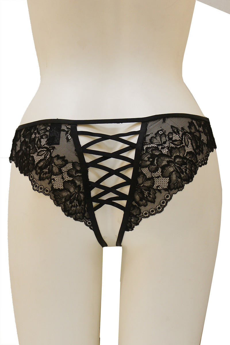 33338 12 Piece Back Lace-Up Detail, Soft Stretch, Sexy Fit Floral Lace Hipster Panty