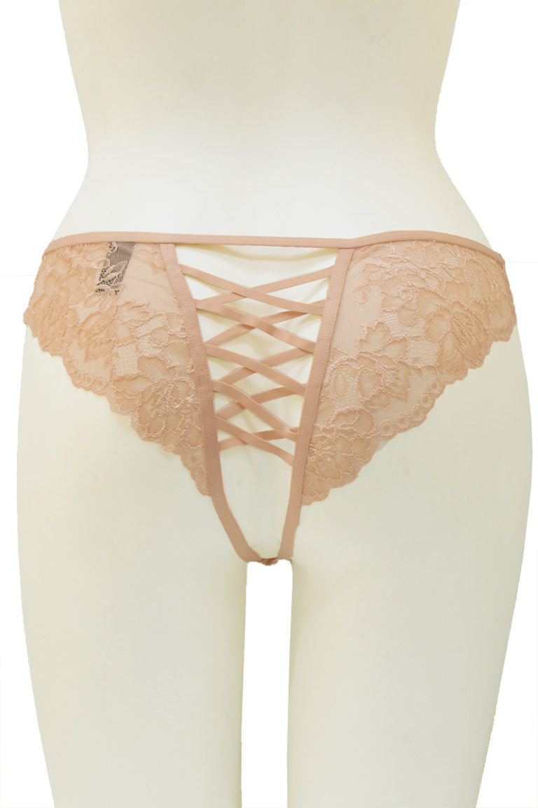 33338 12 Piece Back Lace-Up Detail, Soft Stretch, Sexy Fit Floral Lace Hipster Panty