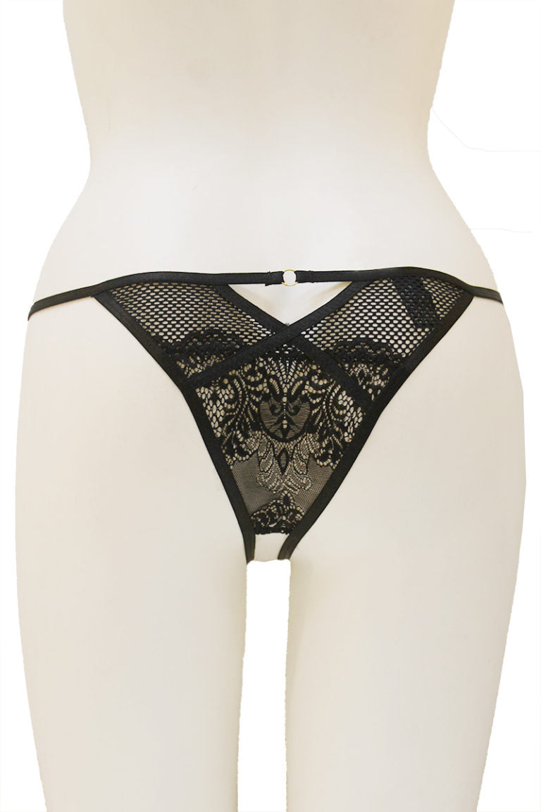 33345 6 Piece Lace, Mesh, and Strappy Open Cheeky Panty