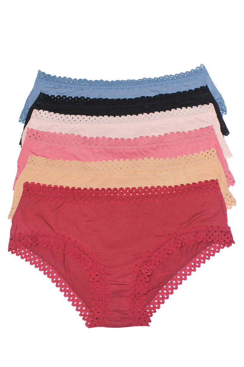 33499 12-Pack Elastic Band, Rayon/Spandex Blend Very Soft Panty with Lace Trim C01