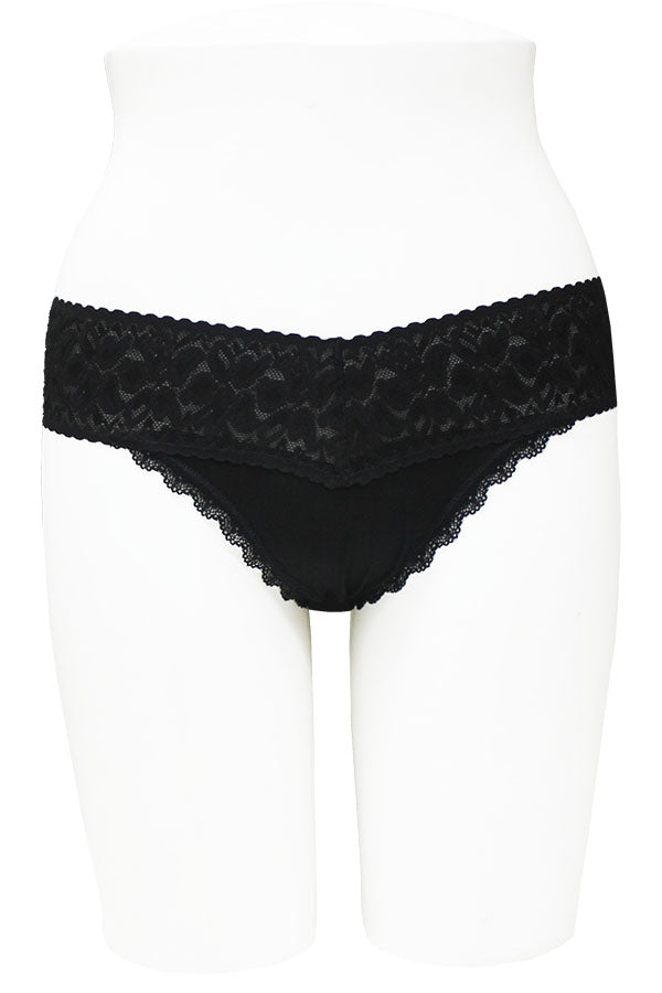 33504 12 Pieces Super Soft Rayon Blend, Wide Lace Waistband Lace Thong