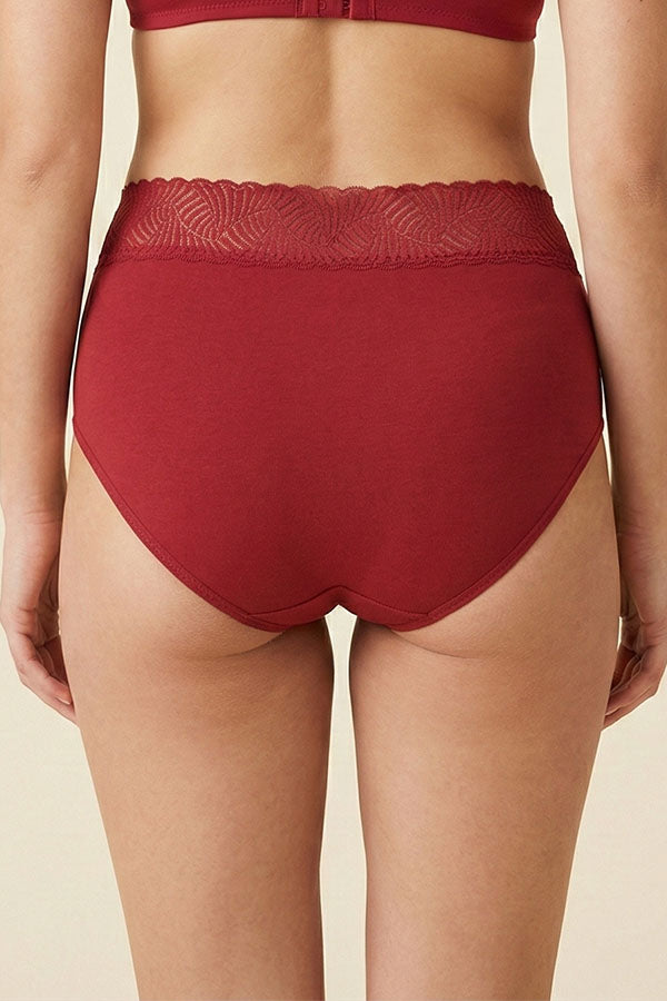 33572 Women’s Super Soft High Waist Lace Waistband Brief Panty-12pcs Assorted Color-Wholesale