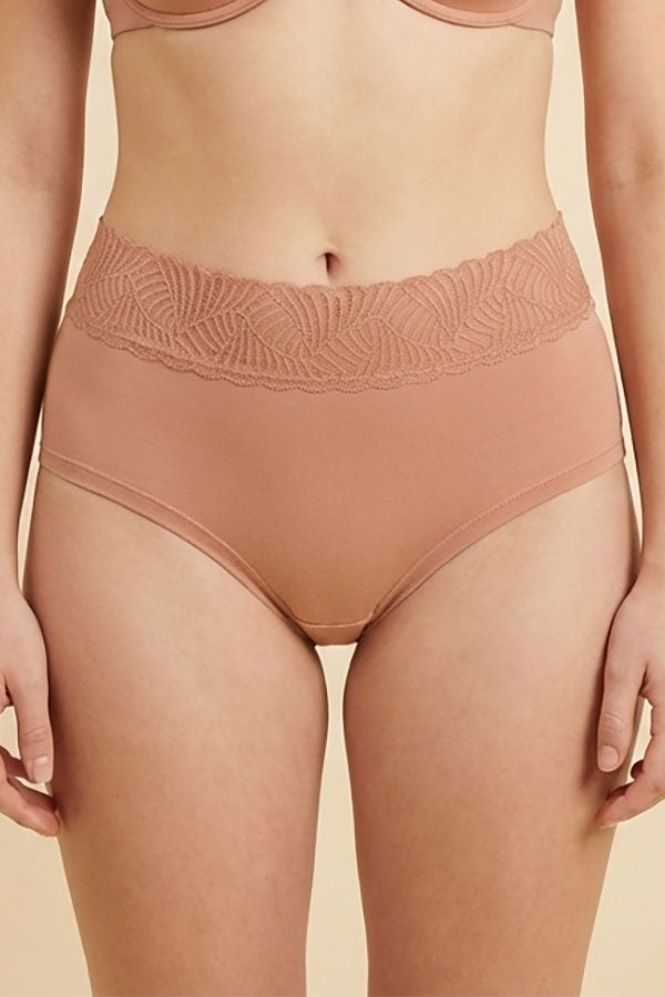 33572 Women’s Super Soft High Waist Lace Waistband Brief Panty-12pcs Assorted Color-Wholesale