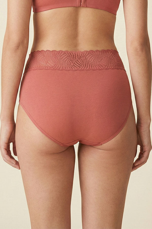 33572 Women’s Super Soft High Waist Lace Waistband Brief Panty-12pcs Assorted Color-Wholesale