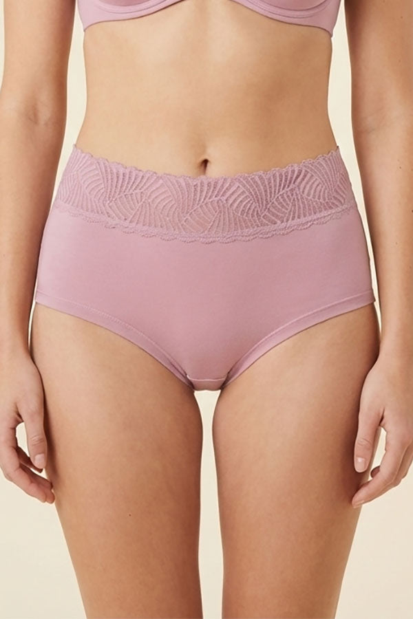 33572 Women’s Super Soft High Waist Lace Waistband Brief Panty-12pcs Assorted Color-Wholesale