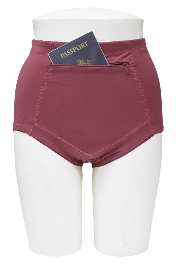 33577 12 Pieces Cotton Stretch with Front Zipper Pocket Solid Brief