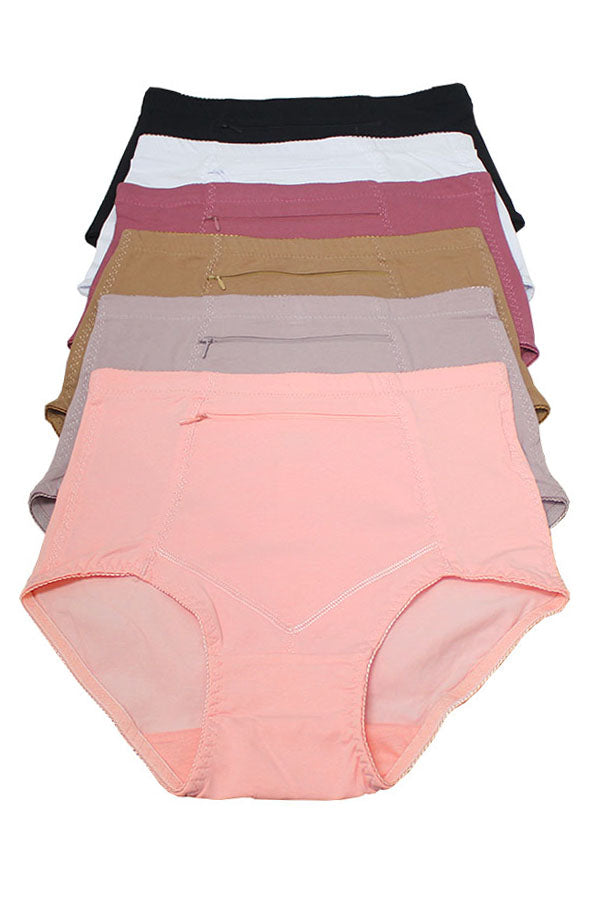 33577 12 Pieces Cotton Stretch with Front Zipper Pocket Solid Brief