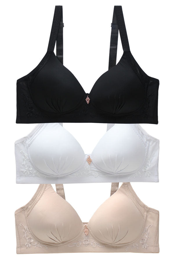 50295 6 Piece Comfortable Non-Underwire Bra for B, C, D Cups No Wireless Bra with Scrunch C03