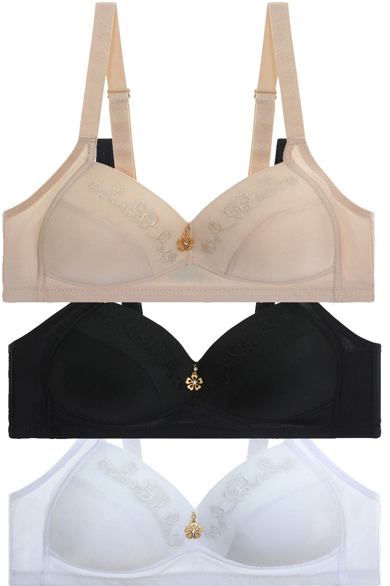 50296 6 Piece Wide Straps, Gold Ornament Detail U-Back Bra with No Underwire B,C Cup C03