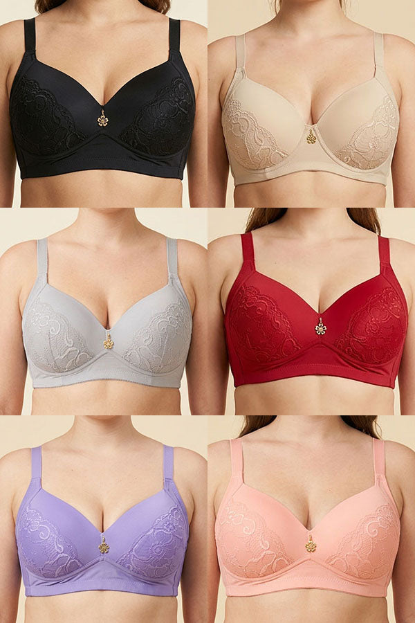 50303 6-Pack Comfortable & Supportive, 3-Hook Back Closure Wireless Bra B C D Cup