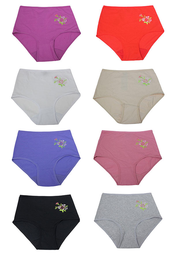 532 12 Pieces Soft Cotton & Comfortable Fit Flower Embroidery Mama Panty C01