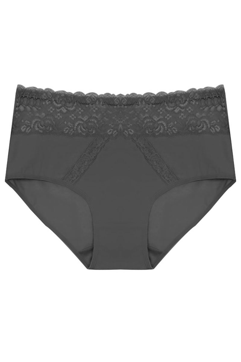 70091 12 Piece Solid Full Brief with Dual Lace Panels & Floral Lace Waistband C04