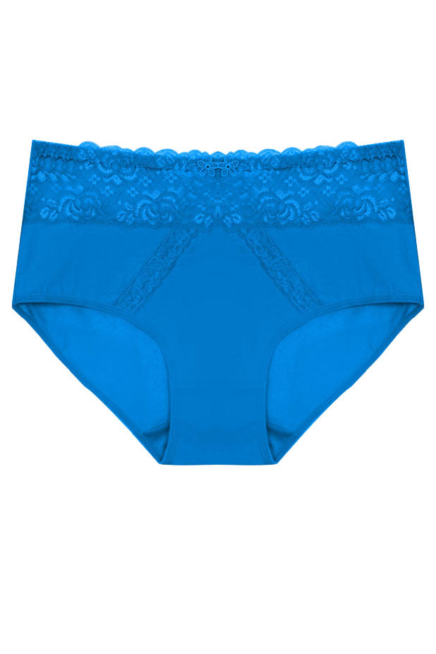 70091 12 Piece Solid Full Brief with Dual Lace Panels & Floral Lace Waistband C04