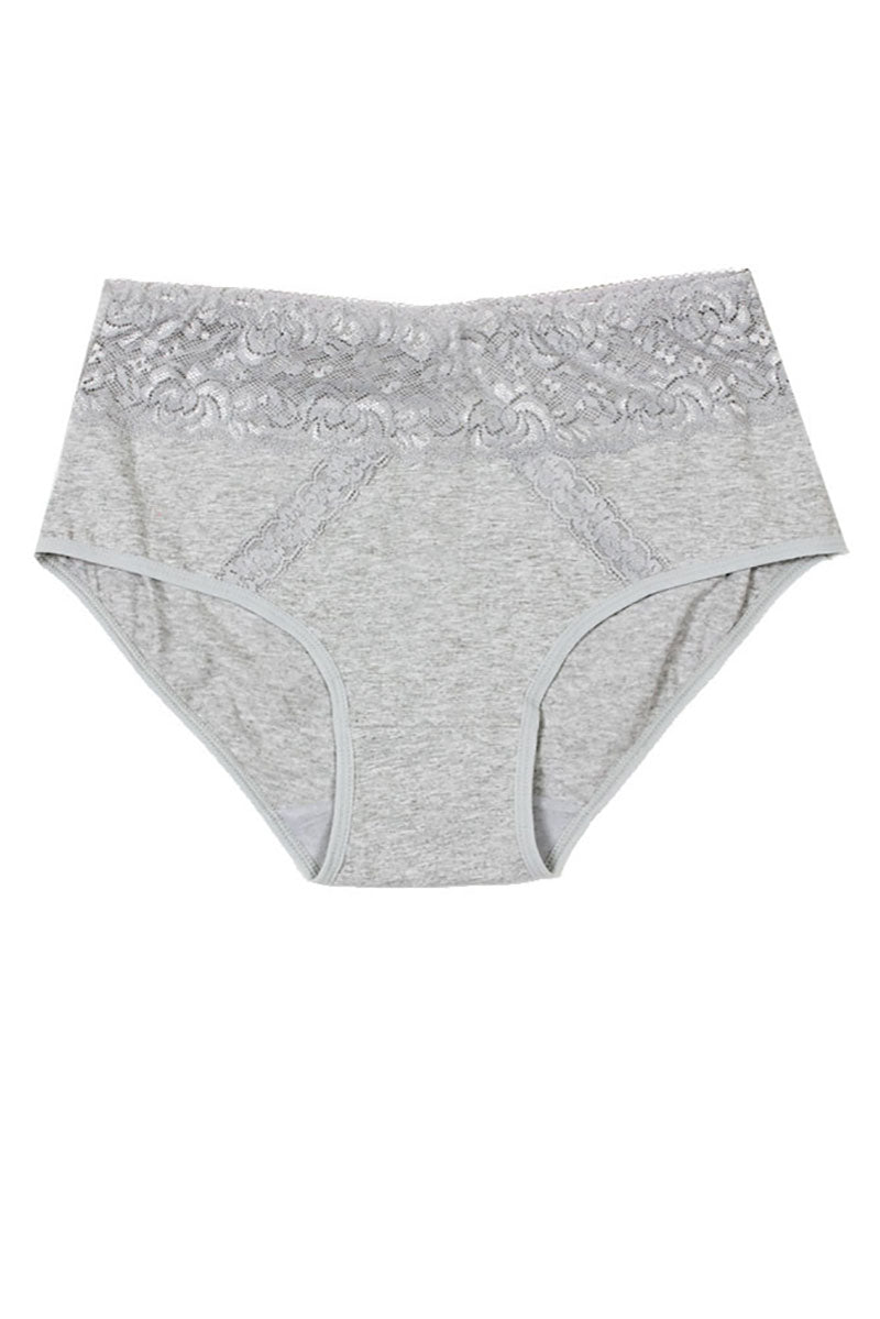 70091 12 Piece Solid Full Brief with Dual Lace Panels & Floral Lace Waistband C04