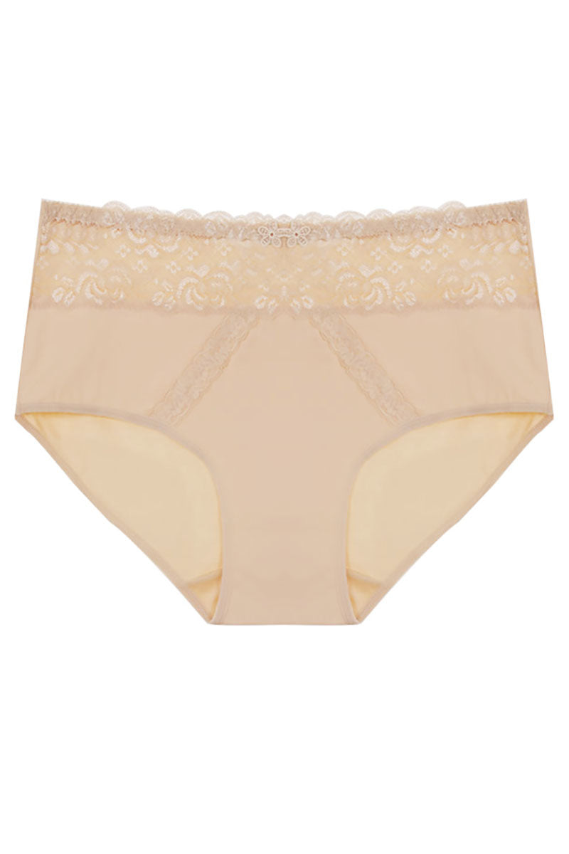 70091 12 Piece Solid Full Brief with Dual Lace Panels & Floral Lace Waistband C04