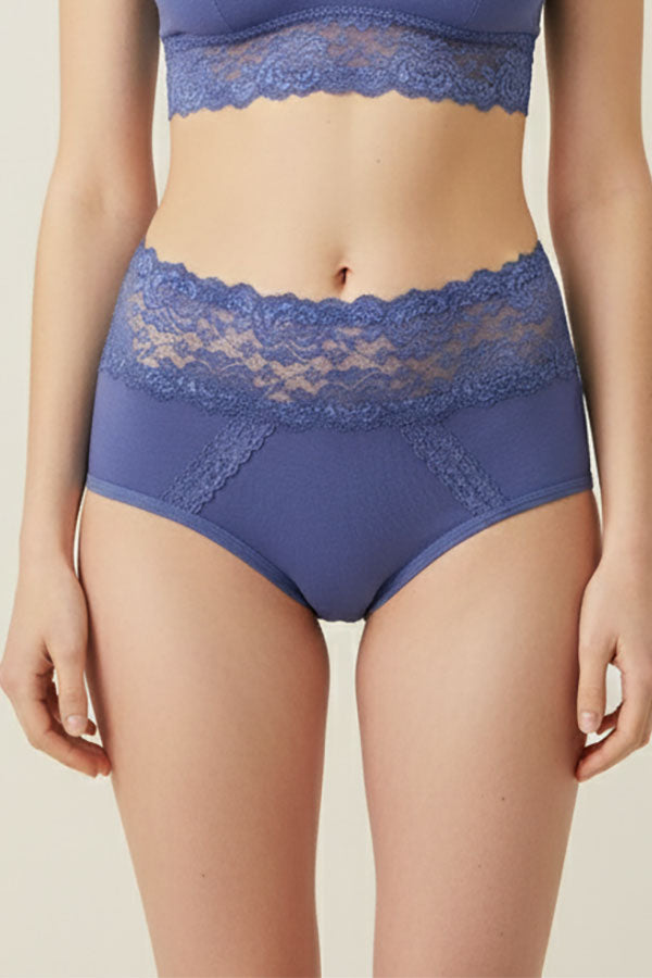 70091 12 Piece Solid Full Brief with Dual Lace Panels & Floral Lace Waistband C01