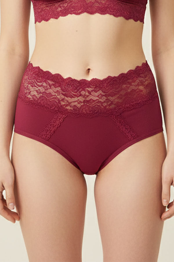 70091 12 Piece Solid Full Brief with Dual Lace Panels & Floral Lace Waistband C01