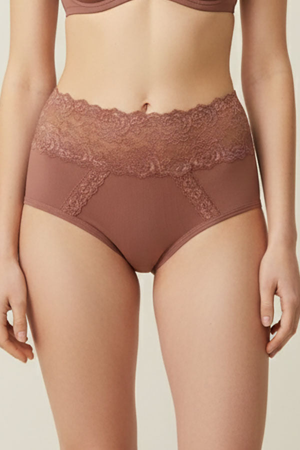 70091 12 Piece Solid Full Brief with Dual Lace Panels & Floral Lace Waistband C01