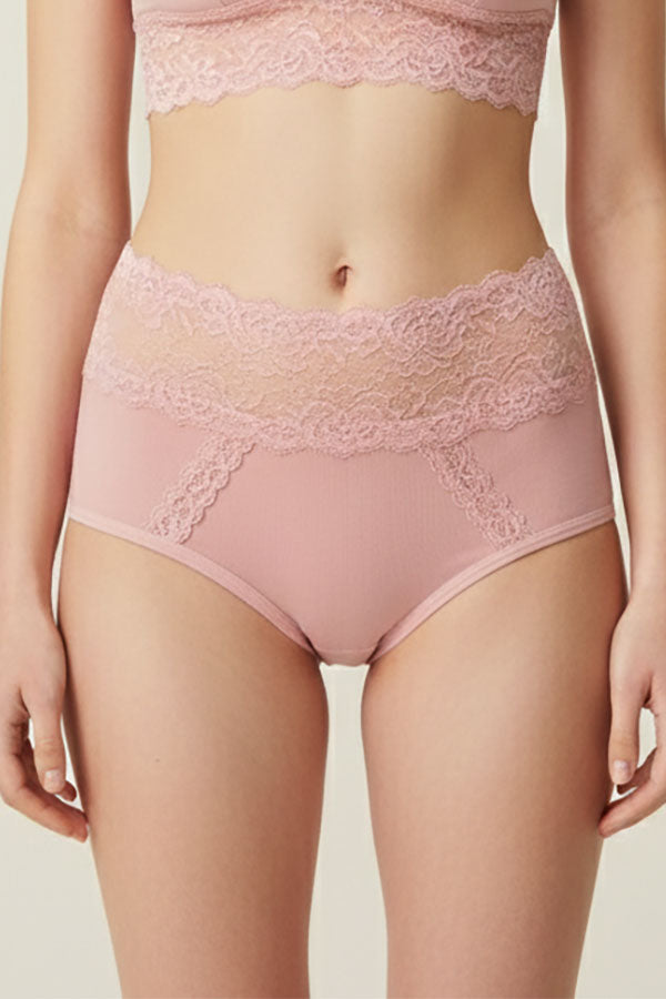 70091 12 Piece Solid Full Brief with Dual Lace Panels & Floral Lace Waistband C01