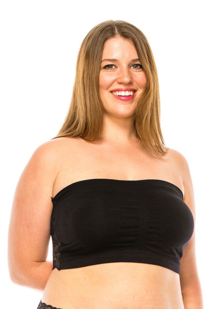 72180 6 Piece Floral Lace Back, Removable Pads Seamless Front Tube Top Plus Size