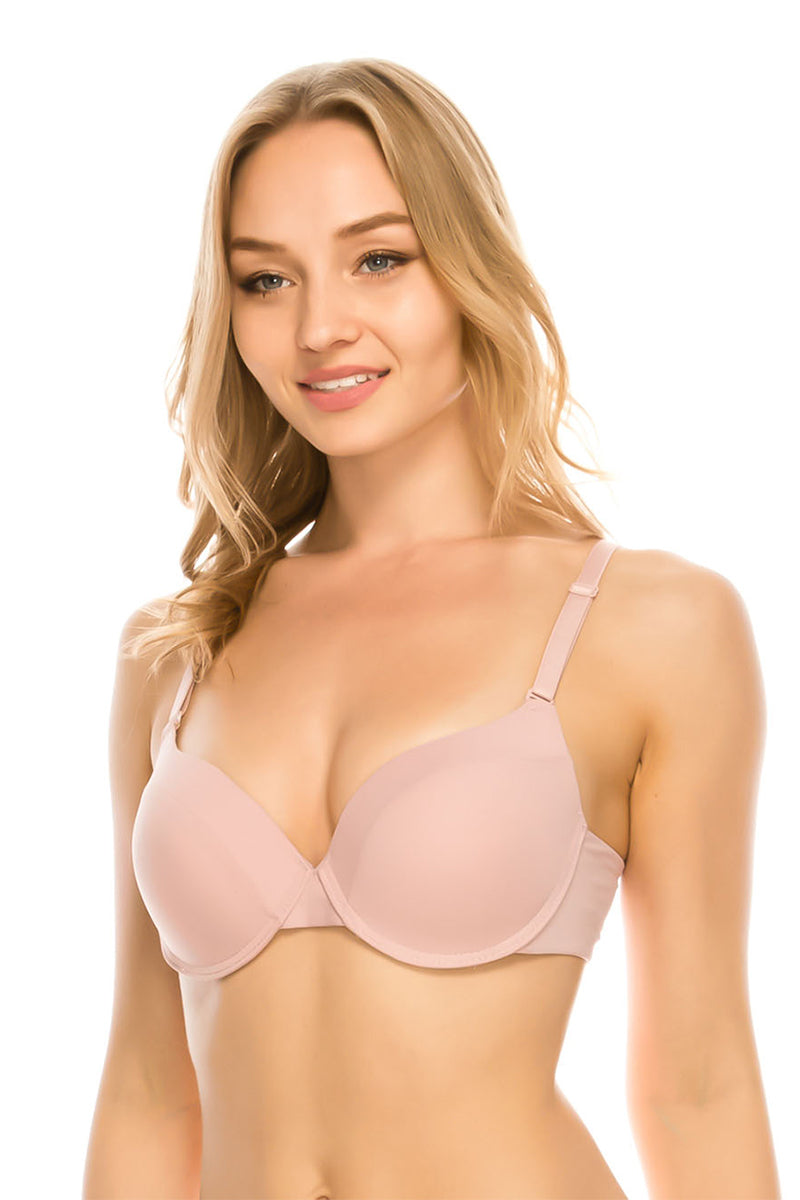 78191 12-Pack Push-Up & Removable Straps Solid Plunge Bra with Underwire B C Cup