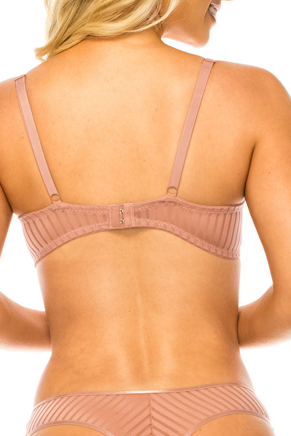 78310 12 Piece Underwire, Adjustable Straps, 2 Hook Closure Stripe Lace Bra B C Cup