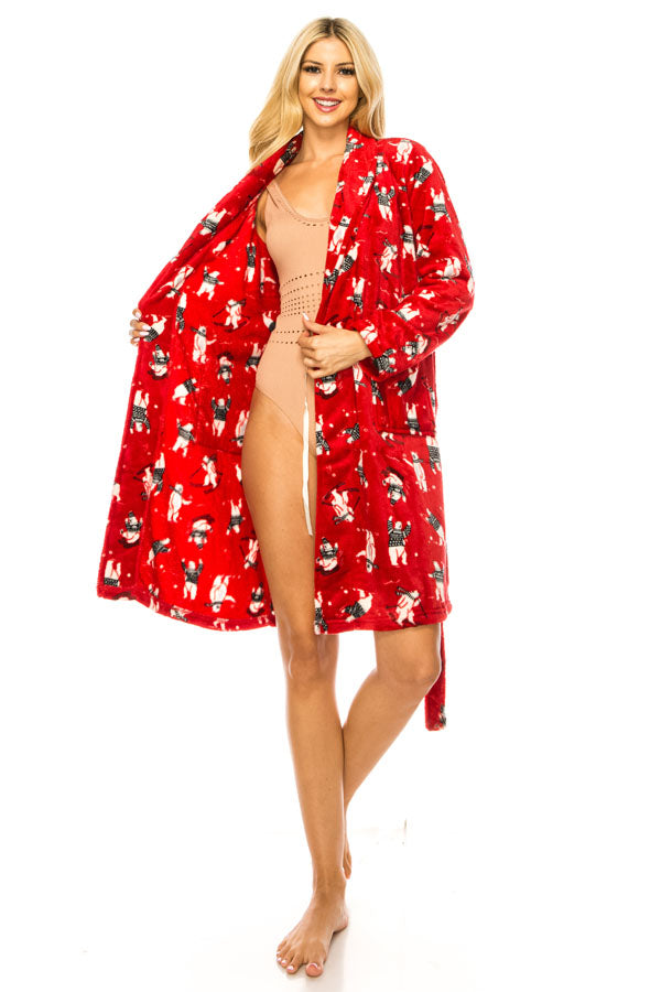 80145R 6 Piece Soft & Cozy, 100% Polyester, Available in S, M, L, XL Bear Print Pajama Robe