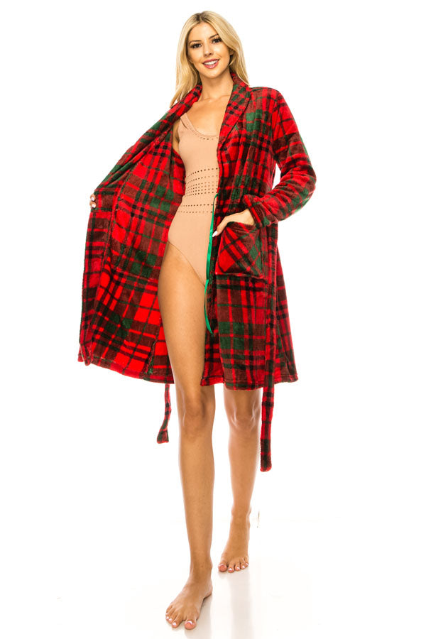 80146R 6-Pack Cozy & Comfortable Red Plaid Pajama Robe