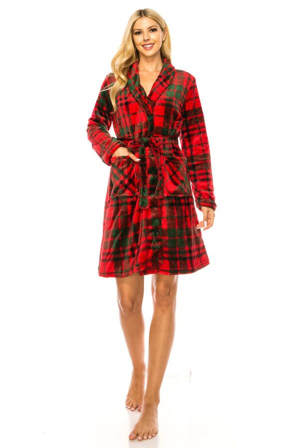 80146R 6-Pack Cozy & Comfortable Red Plaid Pajama Robe