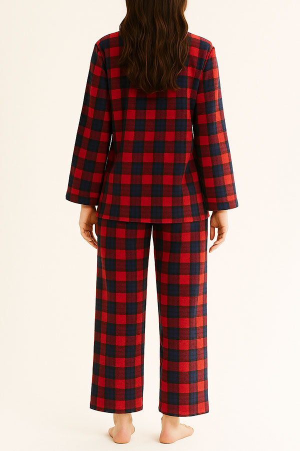 Wholesale Lady Plaid Print Button Pajama Set w/ Headband